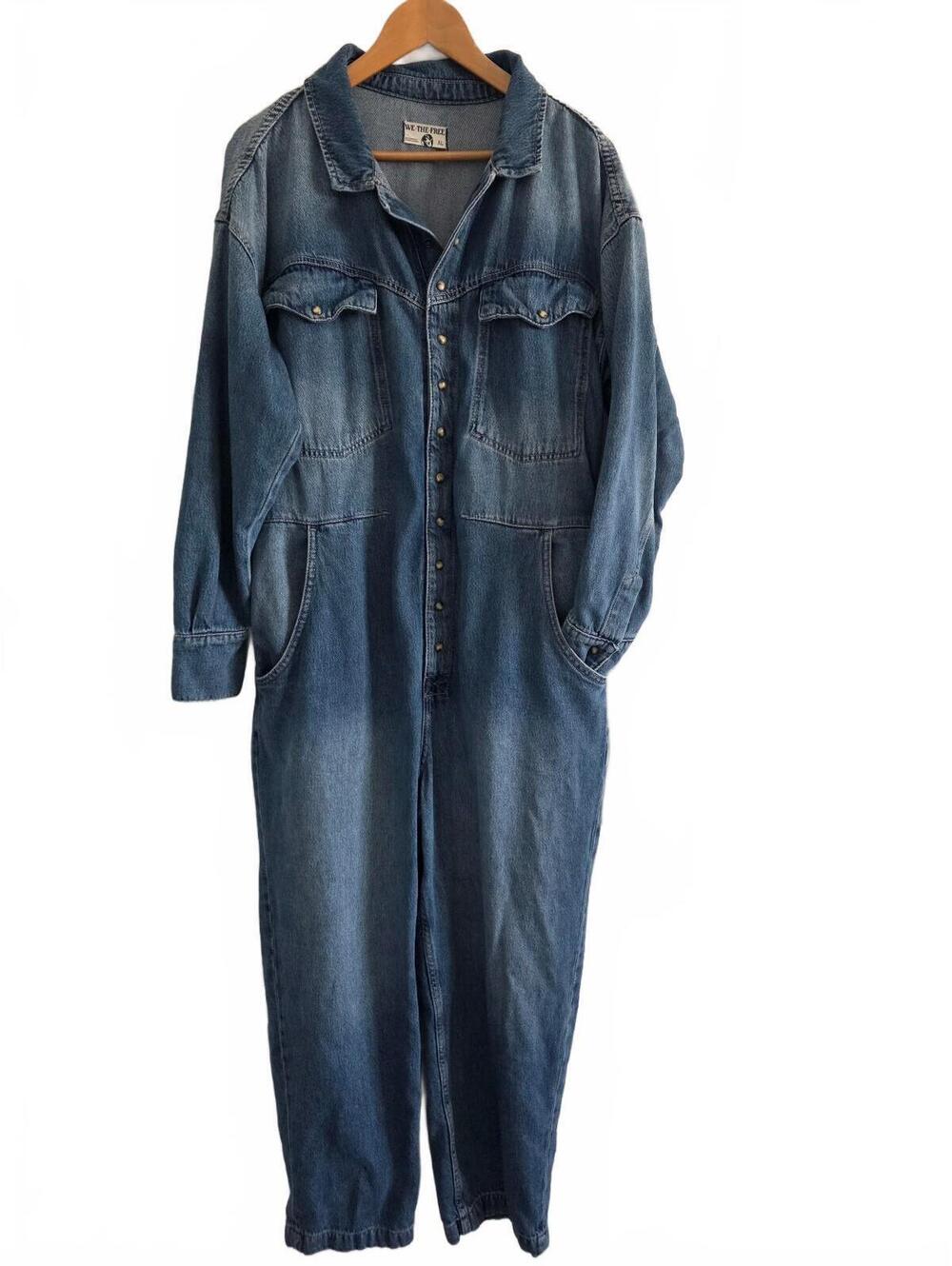 Free People Townes Denim Jumpsuit 90s y2k streetwear. Size XL.